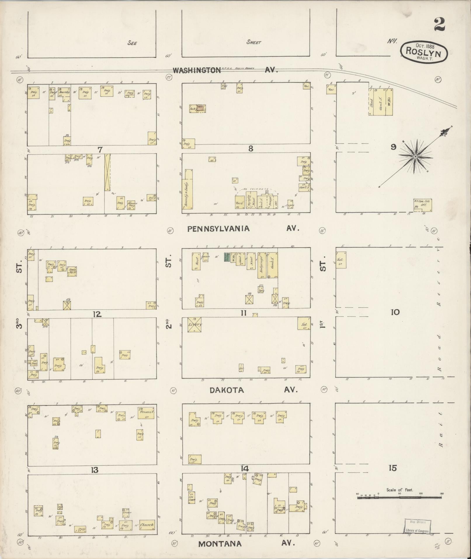 Sanborn Fire Insurance Map from Roslyn, Kittitas County, Washington (1888), Sheet #0002 - Complete Map Set gallery image, historic Sanborn map, vintage wall art, Washington Washington