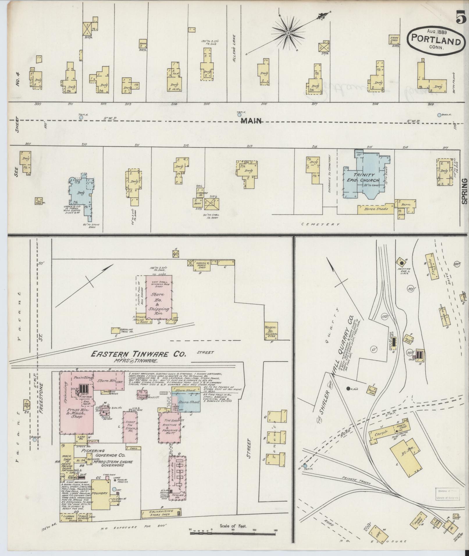 Sanborn Fire Insurance Map from Portland, Middlesex County, Connecticut (1889), Sheet #0005 - Complete Map Set gallery image, historic Sanborn map, vintage wall art, Connecticut Connecticut