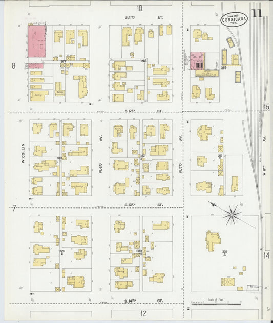 Sanborn Fire Insurance Map from Corsicana, Navarro County, Texas (1905), Sheet #0011 - Historic Sanborn Fire Insurance Map Print, vintage old map wall art, antique decor, genealogy gift, Texas Texas map