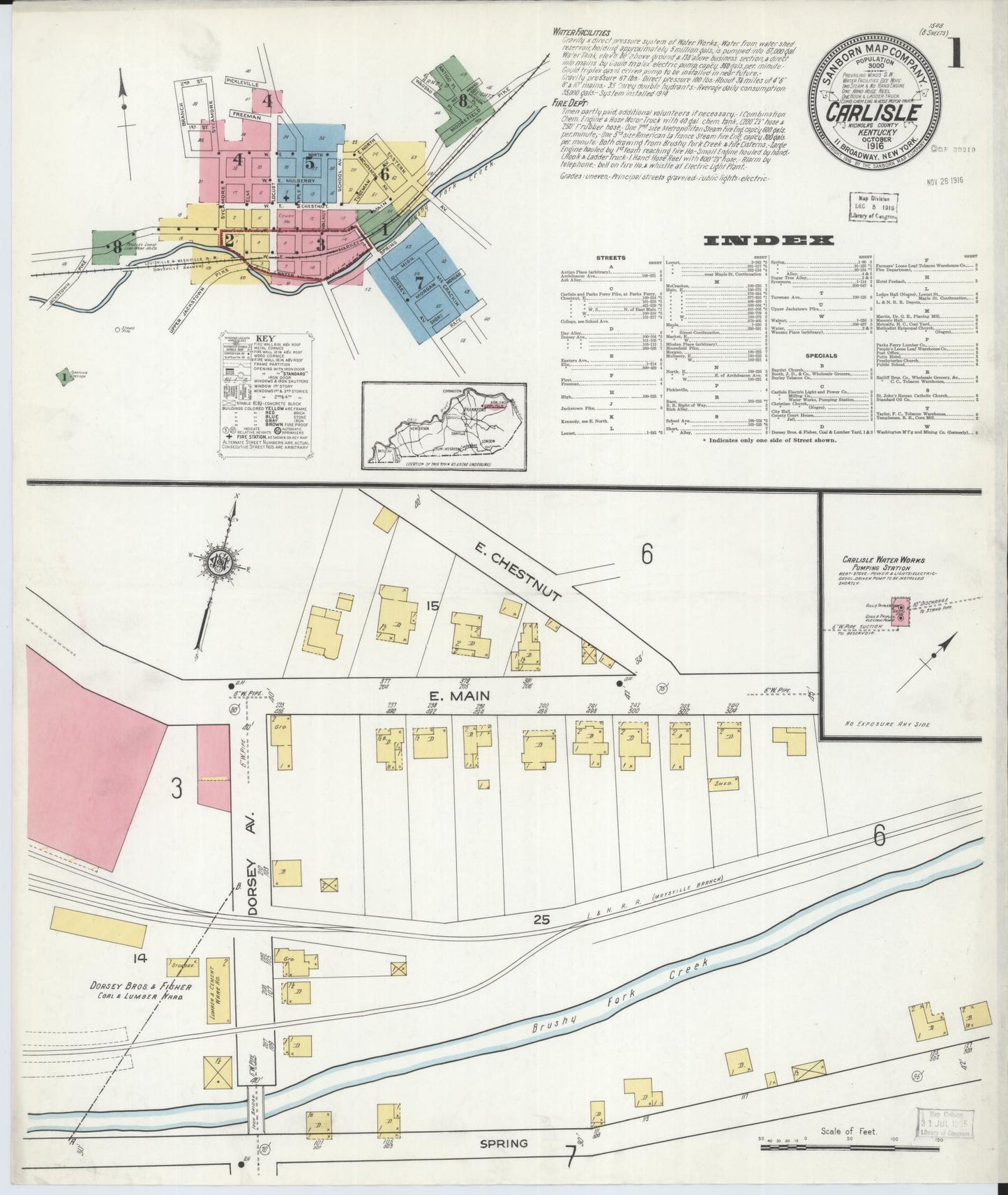 Sanborn Fire Insurance Map from Carlisle, Nicholas County, Kentucky (1916), Sheet #0001 - Historic Sanborn Fire Insurance Map Print, vintage old map wall art, antique decor, genealogy gift, Kentucky Kentucky map