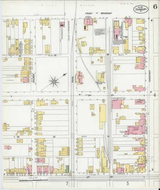 Sanborn Fire Insurance Map from Sunbury, Northumberland County, Pennsylvania (1901), Sheet #0006 - Historic Sanborn Fire Insurance Map Print, vintage old map wall art, antique decor, genealogy gift, Pennsylvania Pennsylvania map