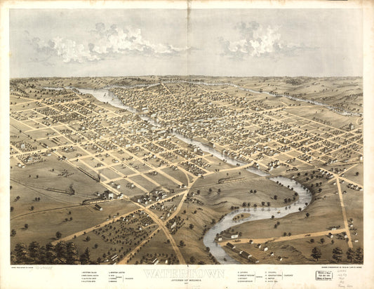 Watertown, Jefferson Co., Wisconsin 1867. (1867) – Historic Bird’s-Eye View Panorama Print