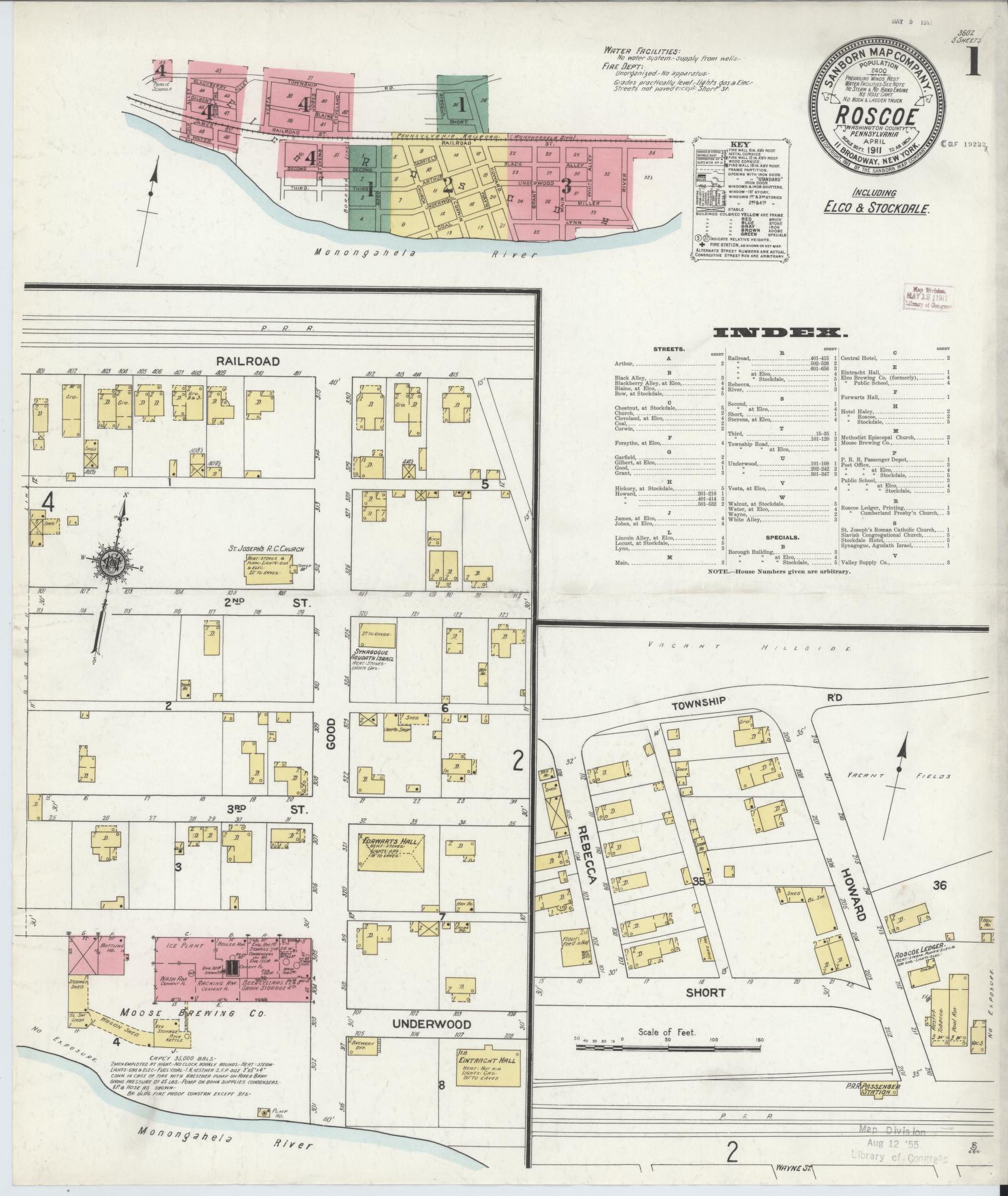Sanborn Fire Insurance Map from Roscoe, Washington County, Pennsylvania (1911), Sheet #0001 - Complete Map Set gallery image, historic Sanborn map, vintage wall art, Pennsylvania Pennsylvania