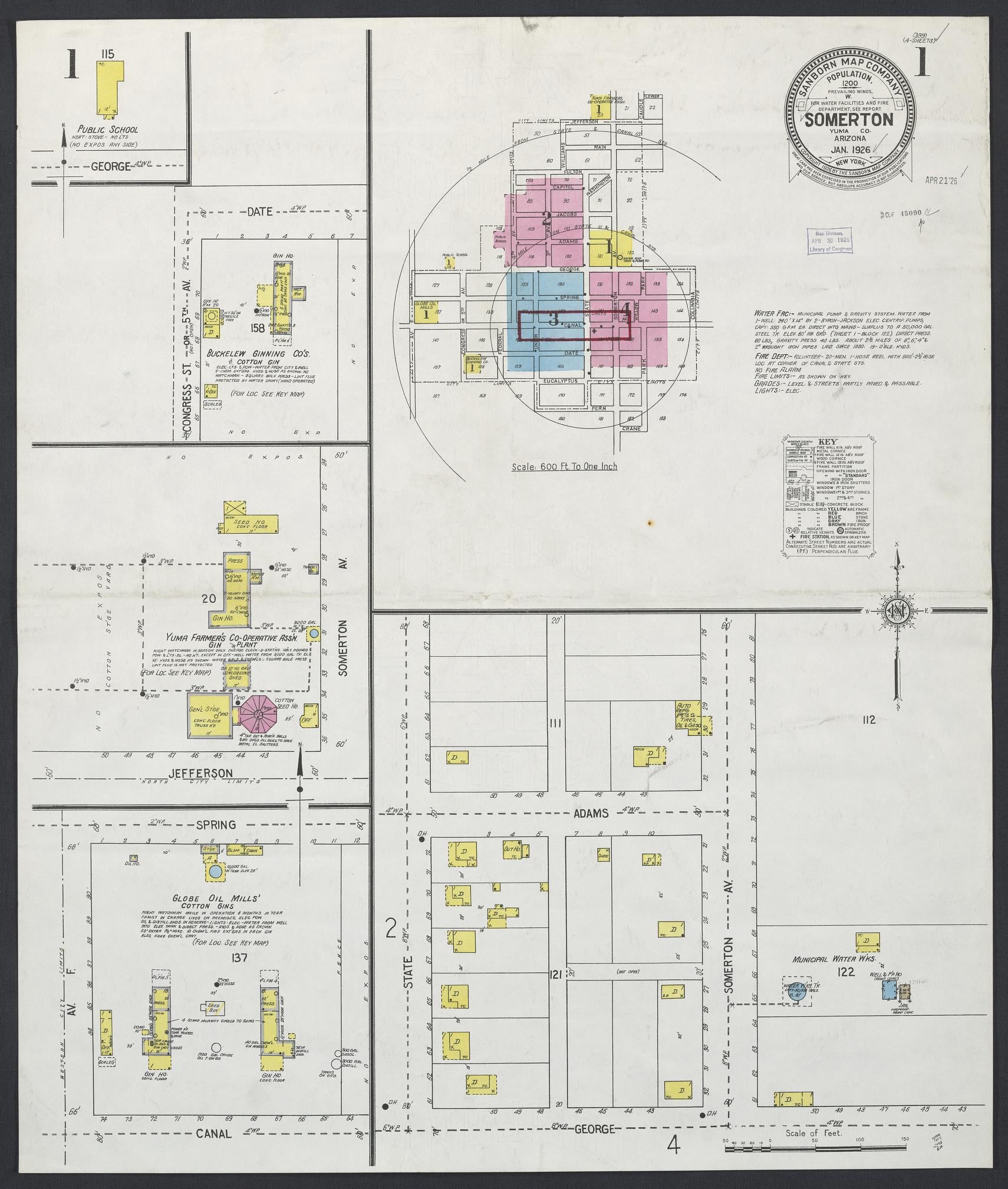Sanborn Fire Insurance Map from Somerton, Yuma County, Arizona (1926), Sheet #0001 - Complete Map Set gallery image, historic Sanborn map, vintage wall art, Arizona Arizona