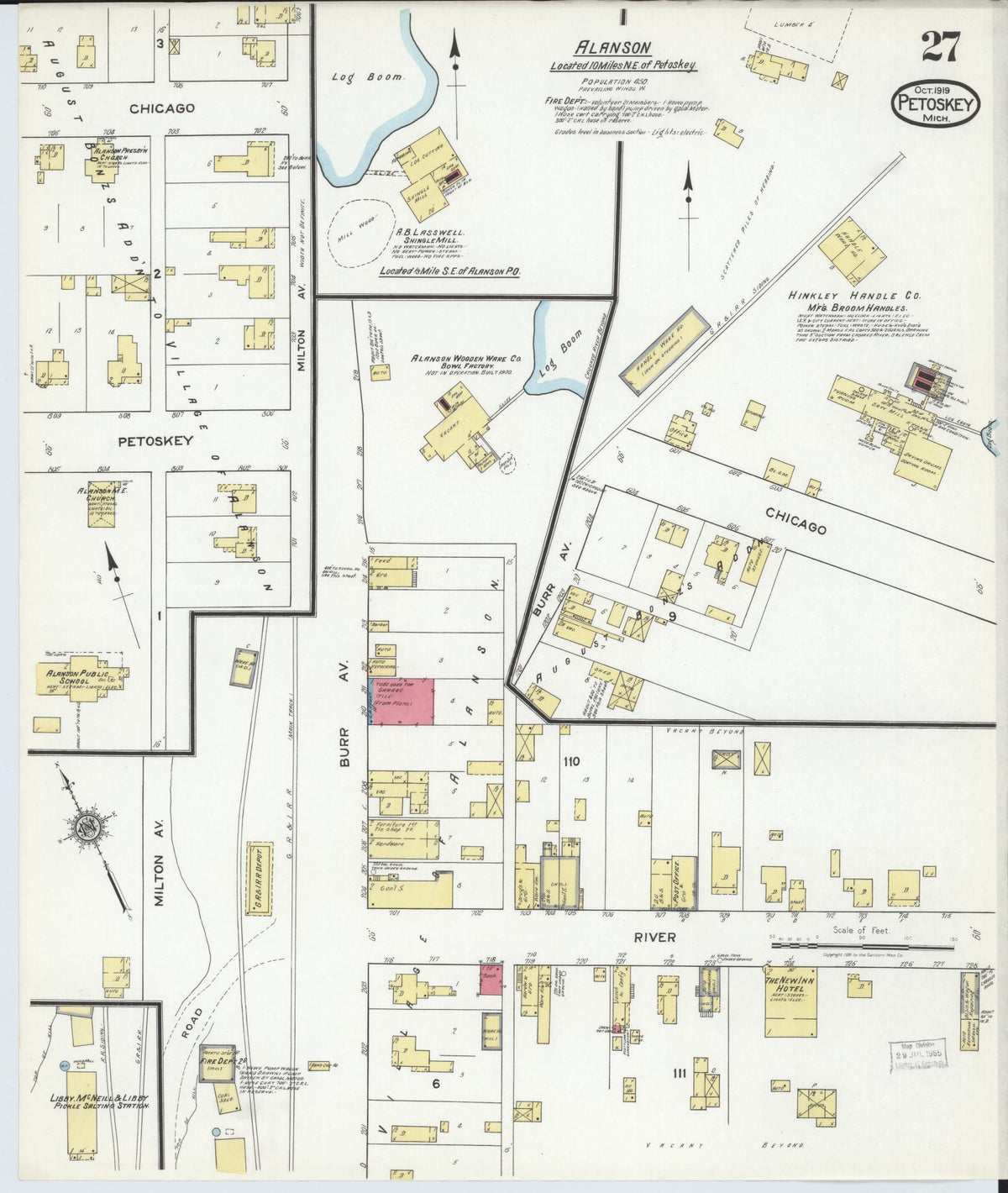 Sanborn Fire Insurance Map from Petoskey, Emmet County, Michigan (1919), Sheet #0027 - Historic Sanborn Fire Insurance Map Print, vintage old map wall art, antique decor, genealogy gift, Michigan Michigan map