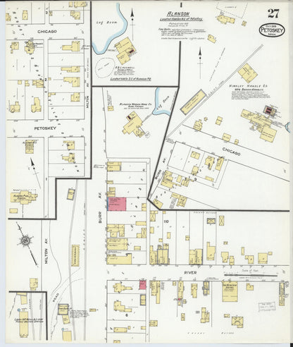 Sanborn Fire Insurance Map from Petoskey, Emmet County, Michigan (1919), Sheet #0027 - Historic Sanborn Fire Insurance Map Print, vintage old map wall art, antique decor, genealogy gift, Michigan Michigan map