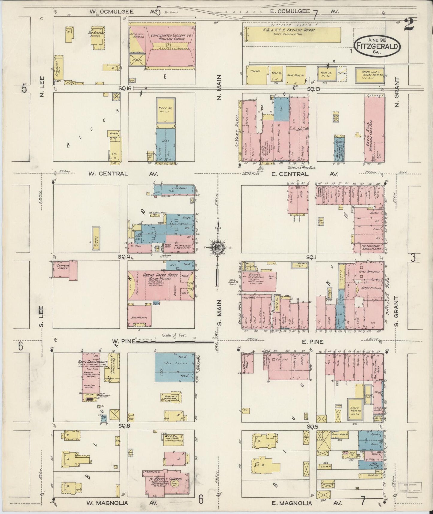 Sanborn Fire Insurance Map from Fitzgerald, Ben Hill County, Georgia (1915), Sheet #0002 - Complete Map Set gallery image, historic Sanborn map, vintage wall art, Georgia Georgia