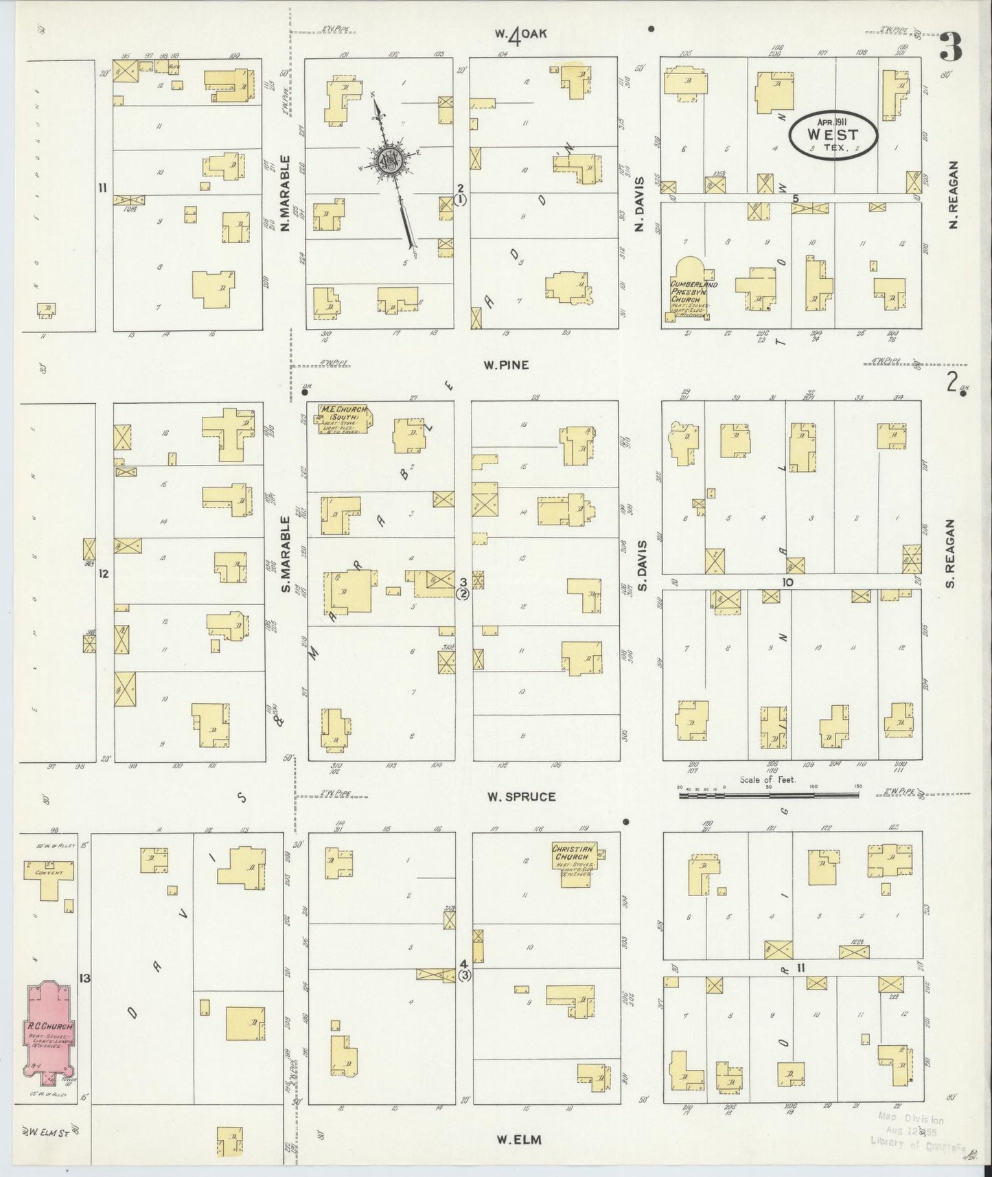 Sanborn Fire Insurance Map from West, McLennan County, Texas (1911), Sheet #0003 - Historic Sanborn Fire Insurance Map Print, vintage old map wall art, antique decor, genealogy gift, Texas Texas map