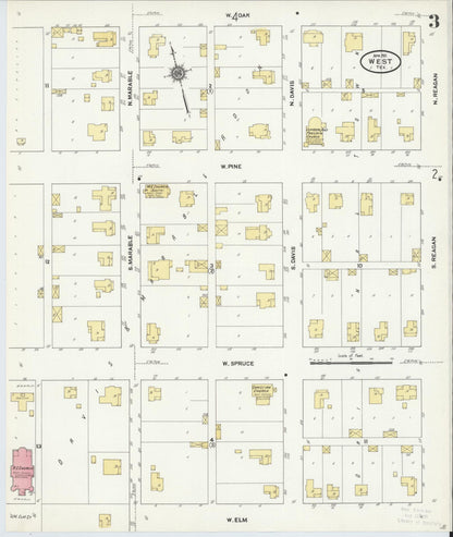 Sanborn Fire Insurance Map from West, McLennan County, Texas (1911), Sheet #0003 - Historic Sanborn Fire Insurance Map Print, vintage old map wall art, antique decor, genealogy gift, Texas Texas map