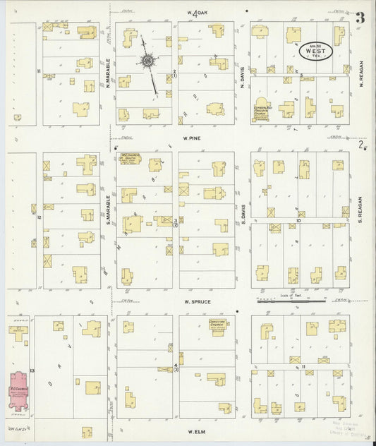 Sanborn Fire Insurance Map from West, McLennan County, Texas (1911), Sheet #0003 - Historic Sanborn Fire Insurance Map Print, vintage old map wall art, antique decor, genealogy gift, Texas Texas map