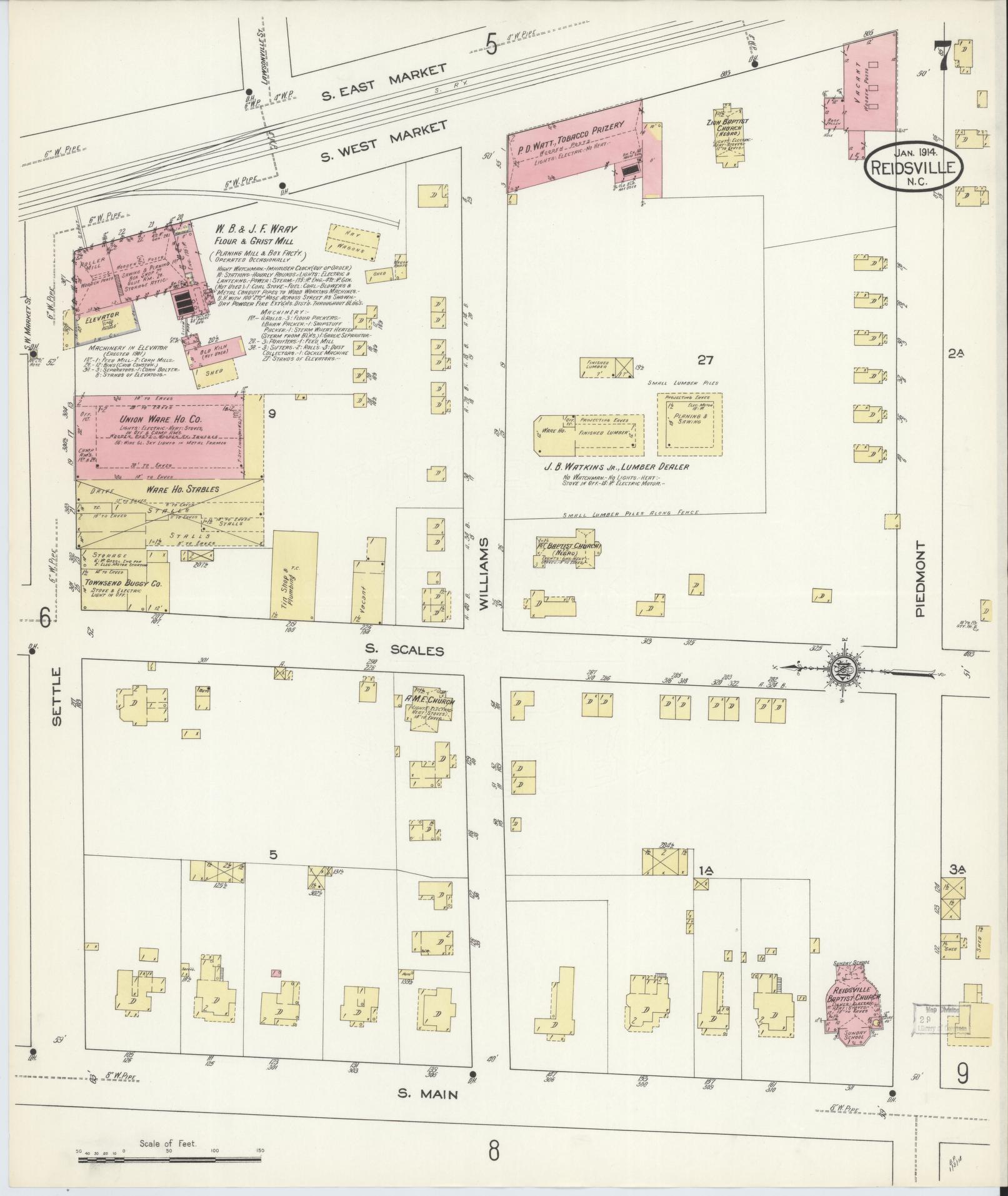 Sanborn Fire Insurance Map from Reidsville, Rockingham County, North Carolina (1914), Sheet #0007 - Complete Map Set gallery image, historic Sanborn map, vintage wall art, North Carolina North Carolina
