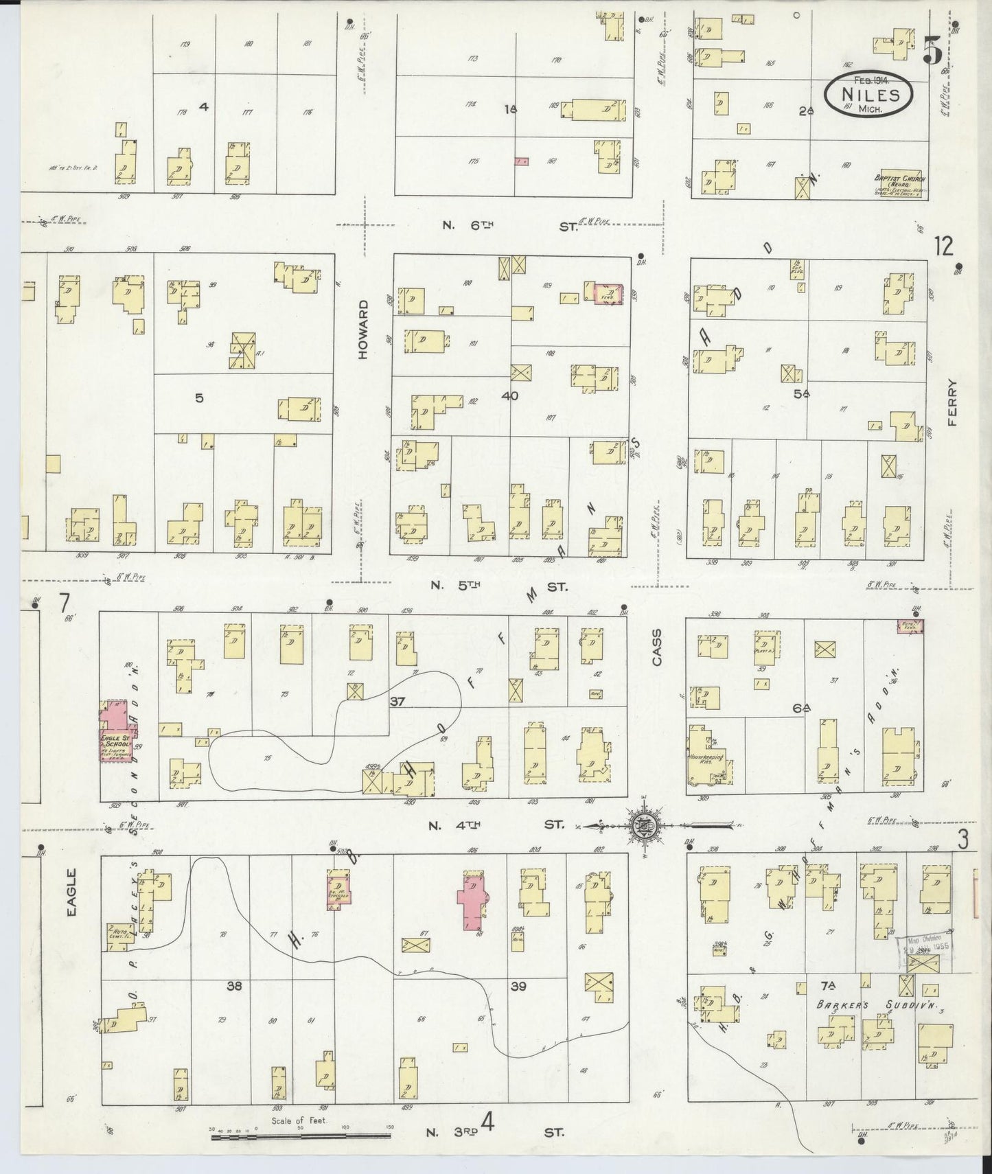 Sanborn Fire Insurance Map from Niles, Berrien County, Michigan (1914), Sheet #0005 - Historic Sanborn Fire Insurance Map Print, vintage old map wall art, antique decor, genealogy gift, Michigan Michigan map