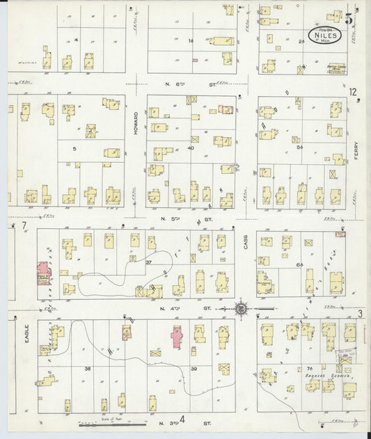 Sanborn Fire Insurance Map from Niles, Berrien County, Michigan (1914), Sheet #0005 - Historic Sanborn Fire Insurance Map Print, vintage old map wall art, antique decor, genealogy gift, Michigan Michigan map