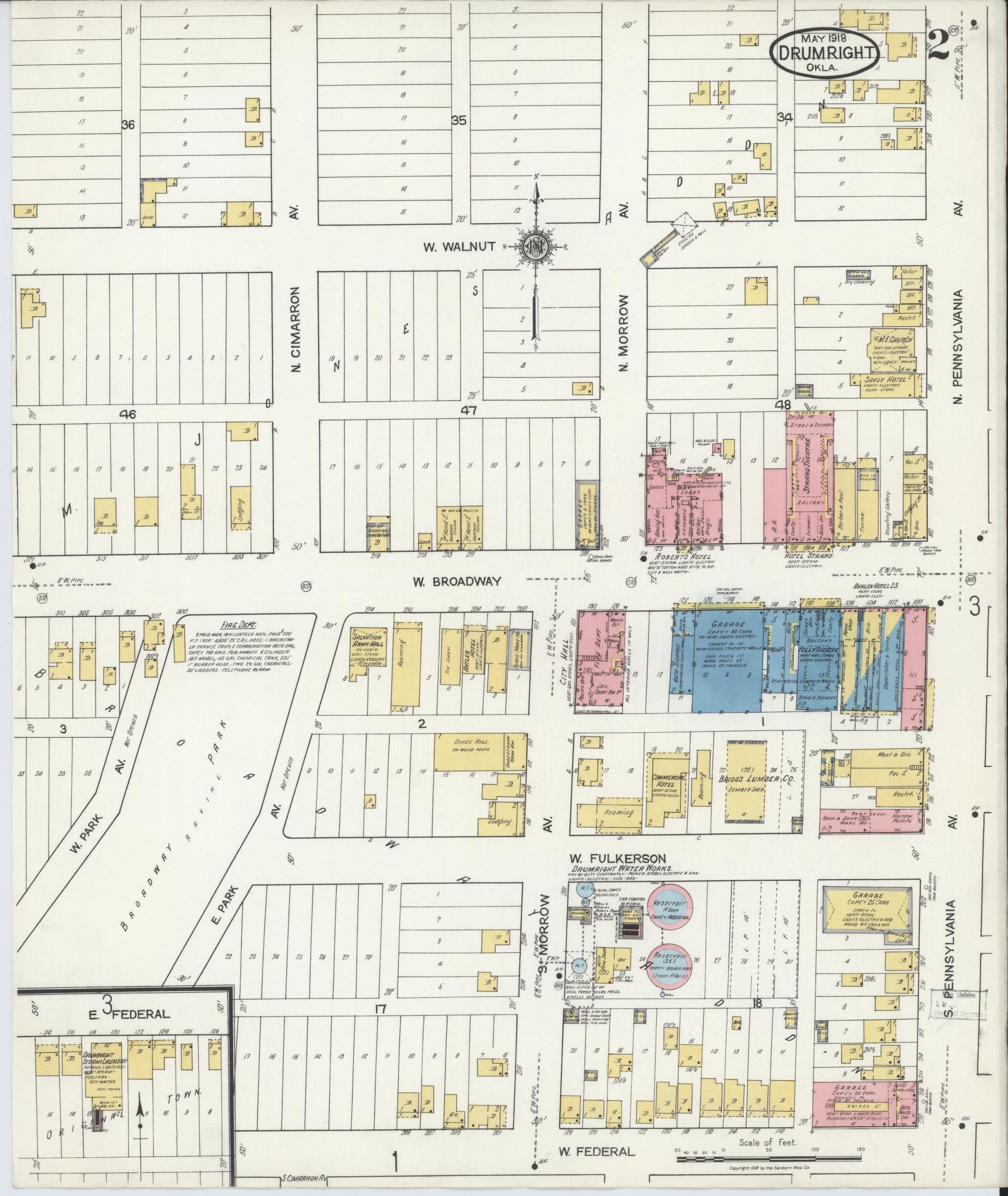 Sanborn Fire Insurance Map from Drumwright, Creek County, Oklahoma (1918), Sheet #0002 - Historic Sanborn Fire Insurance Map Print, vintage old map wall art, antique decor, genealogy gift, Oklahoma Oklahoma map