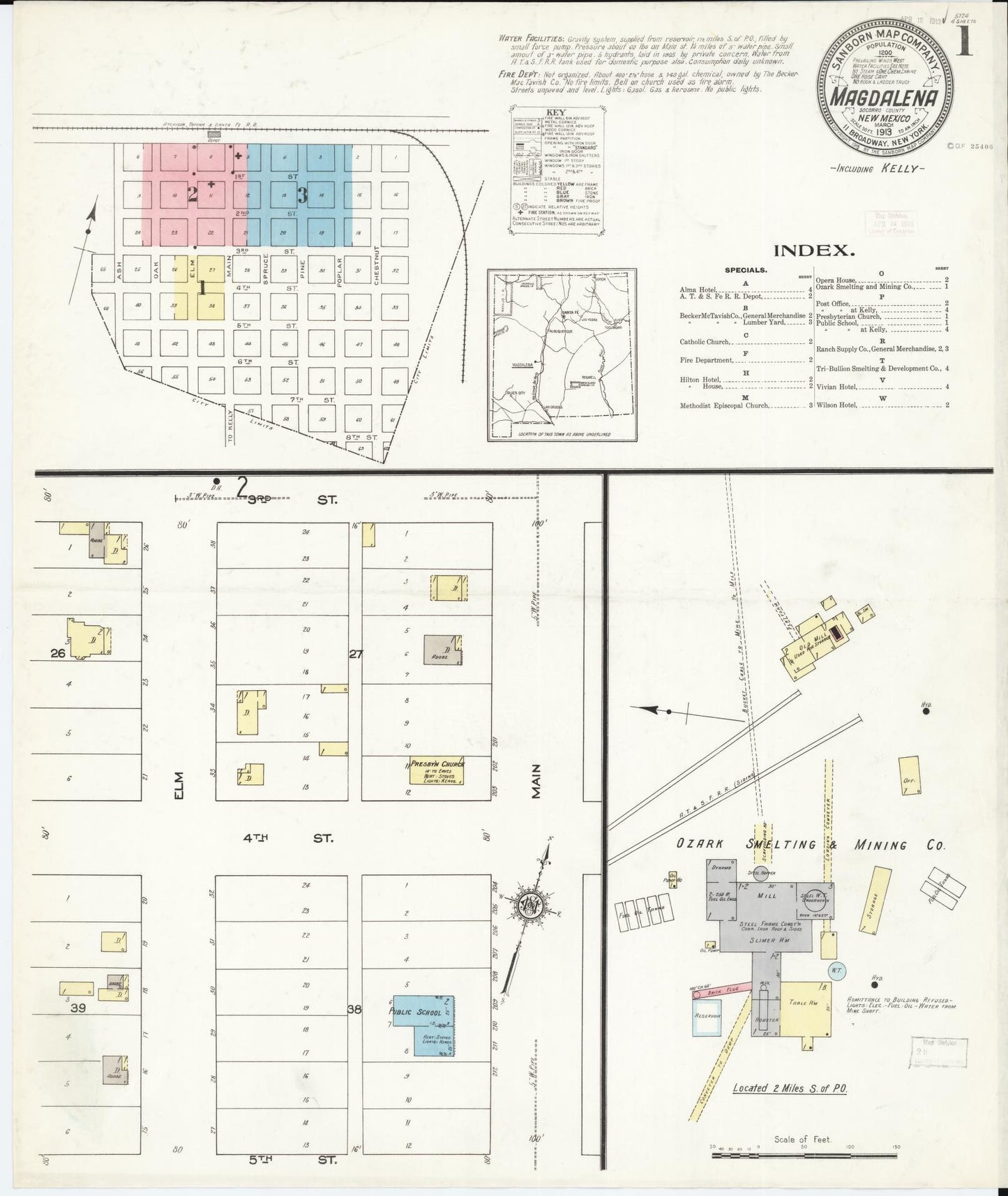 Sanborn Fire Insurance Map from Magdalena, Socorro County, New Mexico (1913), Sheet #0001 - Historic Sanborn Fire Insurance Map Print, vintage old map wall art, antique decor, genealogy gift, New Mexico New Mexico map