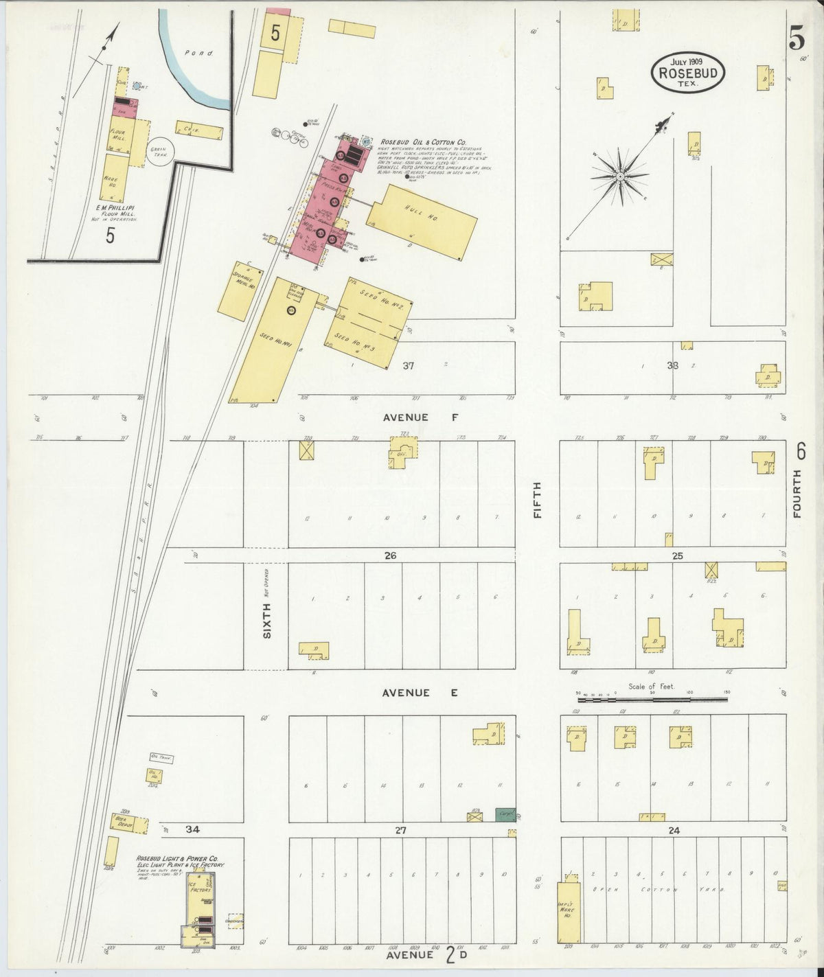 Sanborn Fire Insurance Map from Rosebud, Falls County, Texas (1909), Sheet #0005 - Complete Map Set gallery image, historic Sanborn map, vintage wall art, Texas Texas