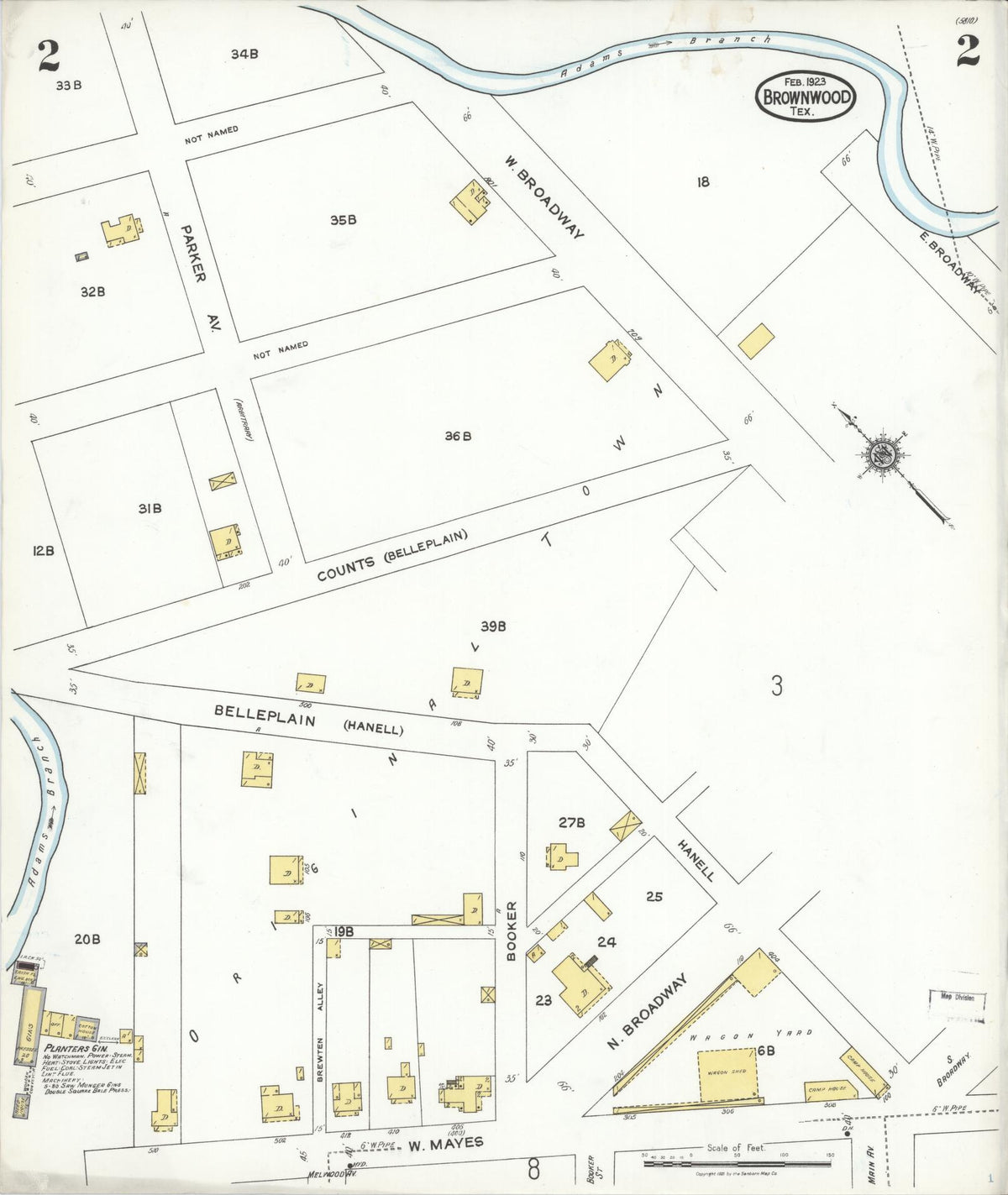 Sanborn Fire Insurance Map from Brownwood, Brown County, Texas (1923), Sheet #0002 - Complete Map Set gallery image, historic Sanborn map, vintage wall art, Texas Texas