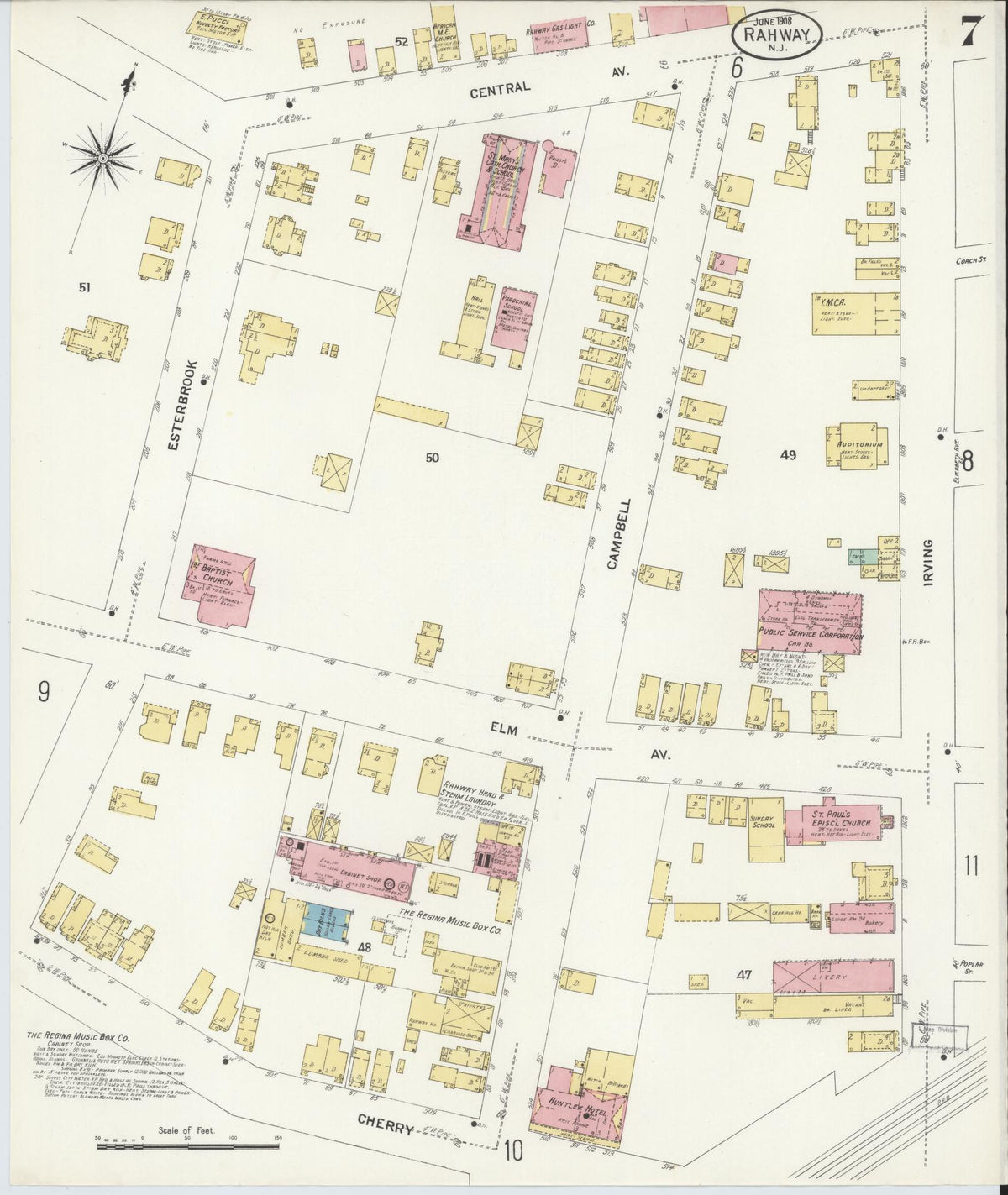 Sanborn Fire Insurance Map from Rahway, Union County, New Jersey (1908), Sheet #0007 - Complete Map Set gallery image, historic Sanborn map, vintage wall art, New Jersey New Jersey