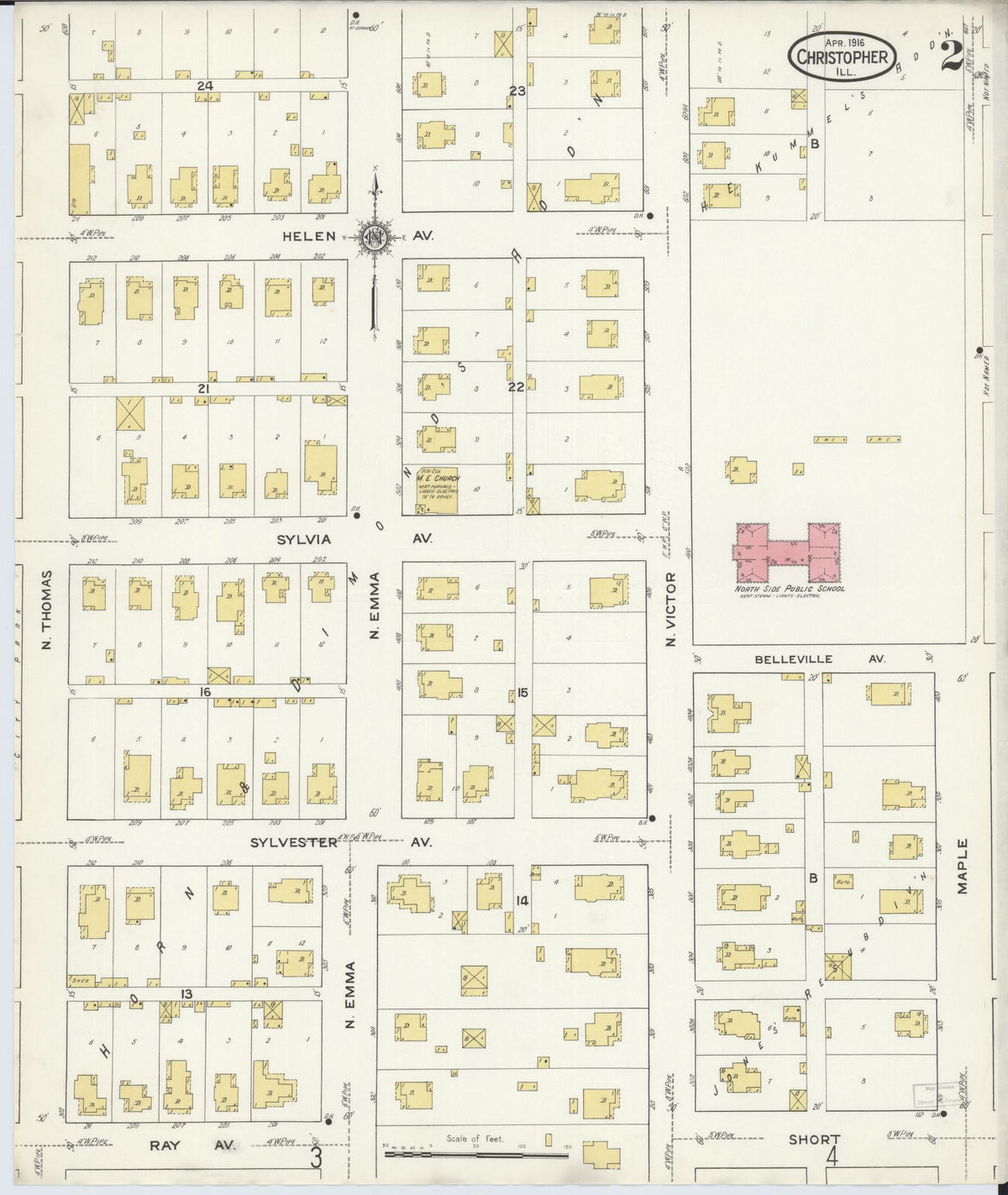 Sanborn Fire Insurance Map from Christopher, Franklin County, Illinois (1916), Sheet #0002 - Historic Sanborn Fire Insurance Map Print, vintage old map wall art, antique decor, genealogy gift, Illinois Illinois map