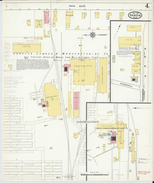 Sanborn Fire Insurance Map from Sardis, Panola County, Mississippi (1915), Sheet #0004 - Historic Sanborn Fire Insurance Map Print, vintage old map wall art, antique decor, genealogy gift, Mississippi Mississippi map