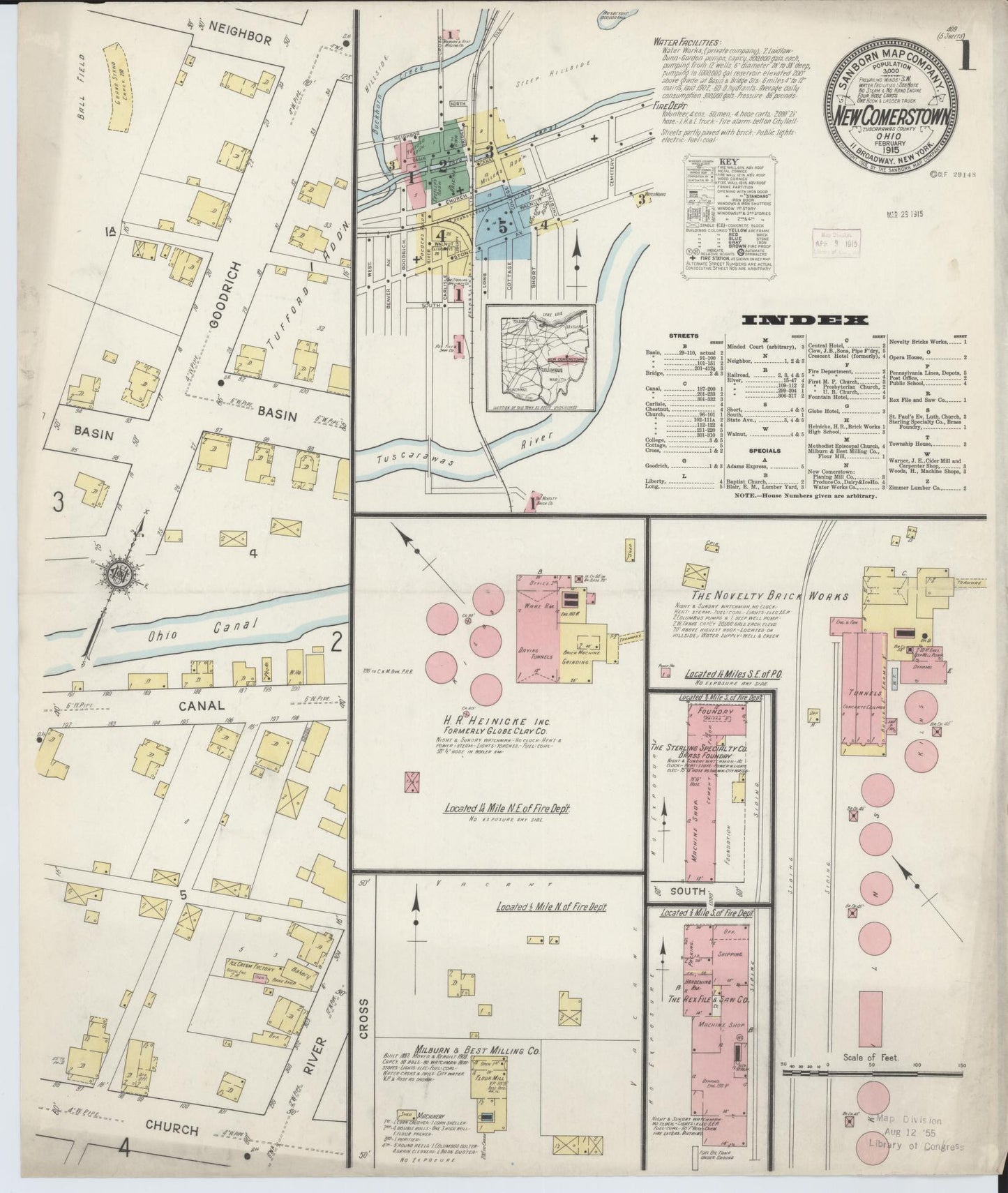 Sanborn Fire Insurance Map from Newcomerstown, Tuscarawas County, Ohio (1915), Sheet #0001 - Complete Map Set gallery image, historic Sanborn map, vintage wall art, Ohio Ohio