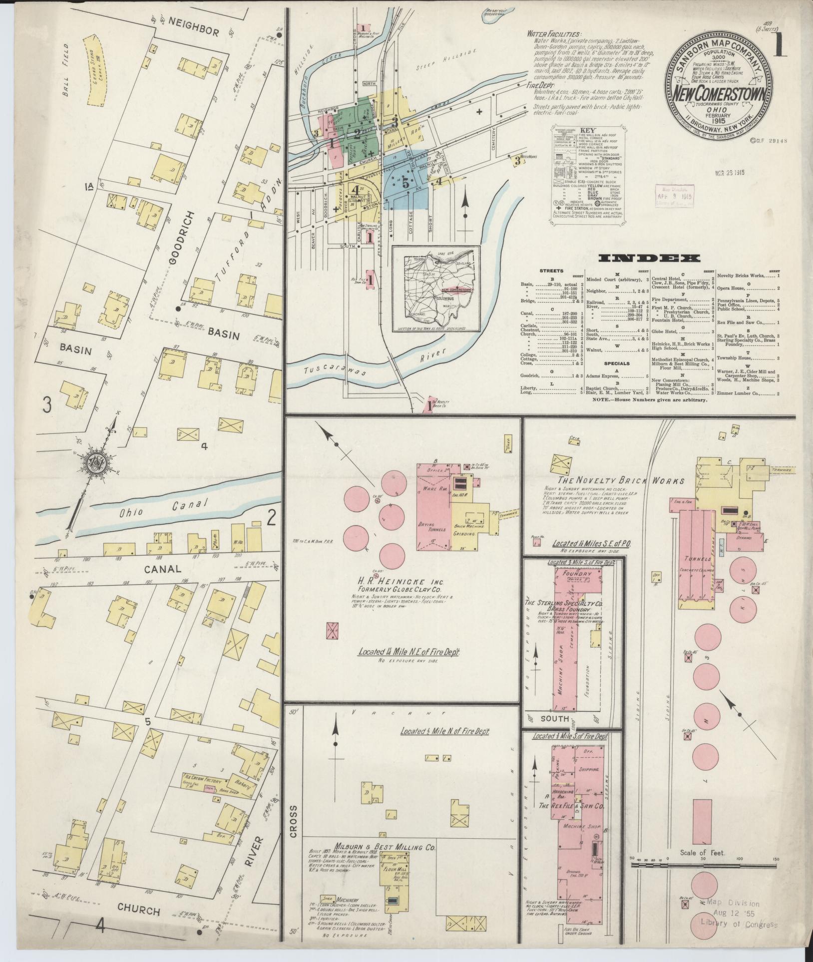 Sanborn Fire Insurance Map from Newcomerstown, Tuscarawas County, Ohio (1915), Sheet #0001 - Complete Map Set gallery image, historic Sanborn map, vintage wall art, Ohio Ohio
