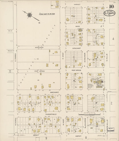 Sanborn Fire Insurance Map from El Campo, Wharton County, Texas (1922), Sheet #0010 - Historic Sanborn Fire Insurance Map Print, vintage old map wall art, antique decor, genealogy gift, Texas Texas map