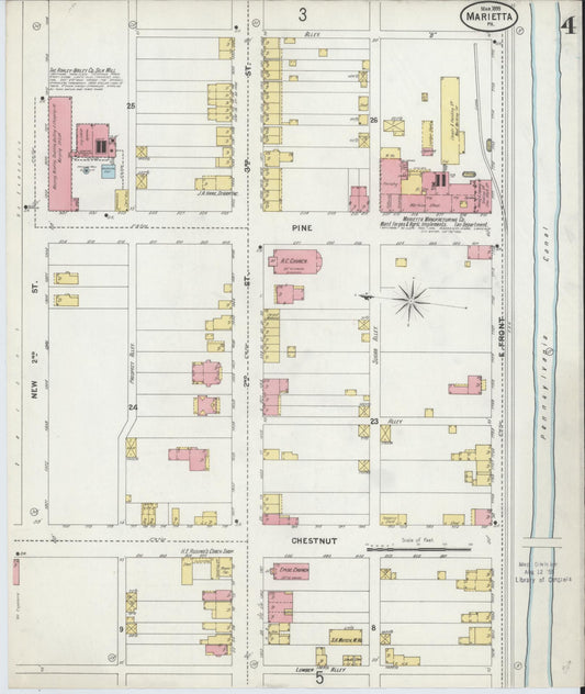 Sanborn Fire Insurance Map from Marietta, Lancaster County, Pennsylvania (1899), Sheet #0004 - Historic Sanborn Fire Insurance Map Print, vintage old map wall art, antique decor, genealogy gift, Pennsylvania Pennsylvania map