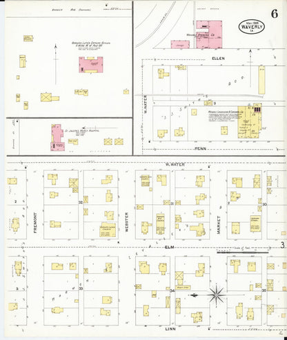 Sanborn Fire Insurance Map from Waverly, Bremer County, Iowa (1905), Sheet #0006 - Historic Sanborn Fire Insurance Map Print, vintage old map wall art