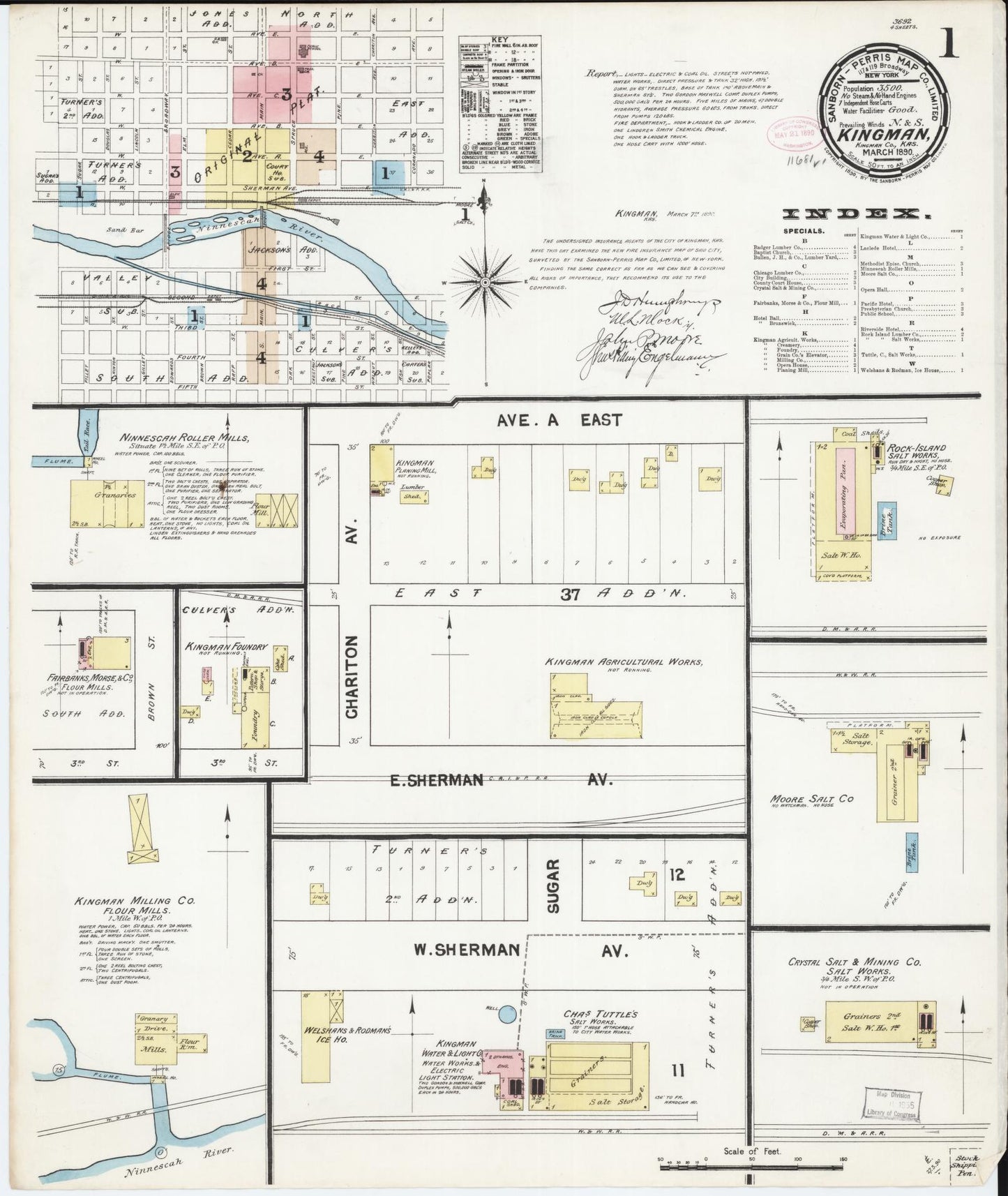 Sanborn Fire Insurance Map from Kingman, Kingman County, Kansas (1890), Sheet #0001 - Complete Map Set gallery image, historic Sanborn map, vintage wall art, Kansas Kansas