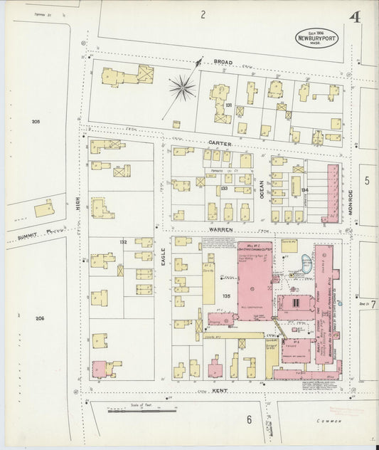 Sanborn Fire Insurance Map from Newburyport, Essex County, Massachusetts (1906), Sheet #0004 - Historic Sanborn Fire Insurance Map Print, vintage old map wall art, antique decor, genealogy gift, Massachusetts Massachusetts map