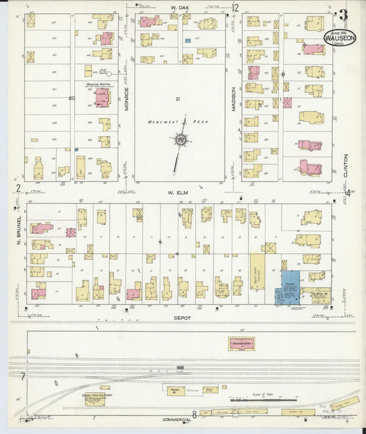 Sanborn Fire Insurance Map from Wauseon, Fulton County, Ohio (1916), Sheet #0003 - Historic Sanborn Fire Insurance Map Print, vintage old map wall art, antique decor, genealogy gift, Ohio Ohio map