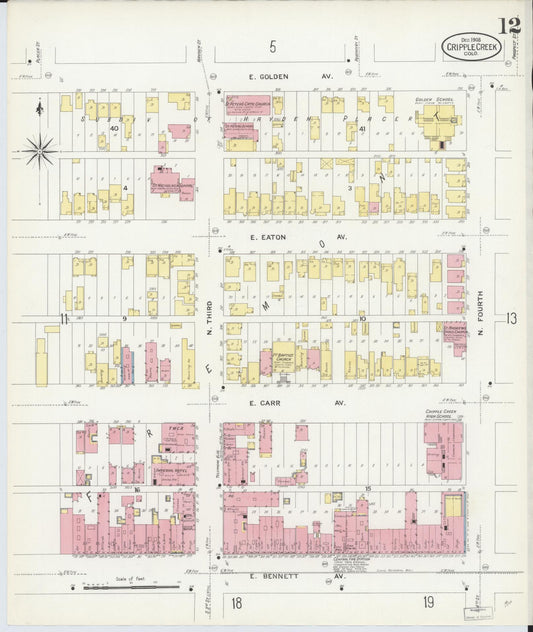 Sanborn Fire Insurance Map from Cripple Creek, Teller County, Colorado (1908), Sheet #0012 - Historic Sanborn Fire Insurance Map Print, vintage old map wall art, antique decor, genealogy gift, Colorado Colorado map