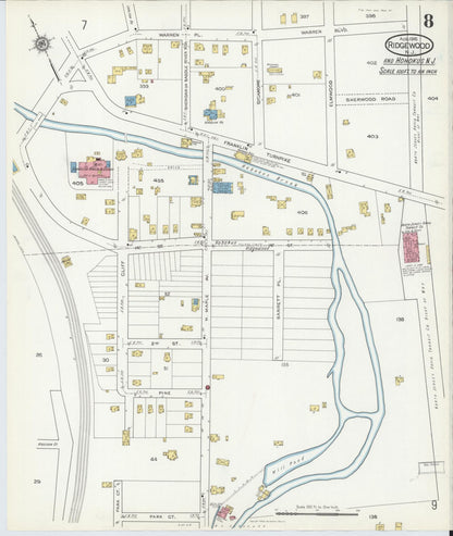 Sanborn Fire Insurance Map from Ridgewood, Bergen County, New Jersey (1916), Sheet #0008 - Complete Map Set gallery image, historic Sanborn map, vintage wall art, New Jersey New Jersey