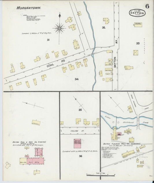 Sanborn Fire Insurance Map from Dayton, Rhea County, Tennessee (1891), Sheet #0006 - Historic Sanborn Fire Insurance Map Print, vintage old map wall art, antique decor, genealogy gift, Tennessee Tennessee map
