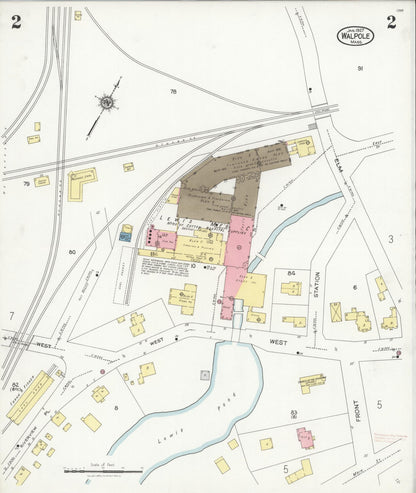 Sanborn Fire Insurance Map from Walpole, Norfolk County, Massachusetts (1927), Sheet #0002 - Historic Sanborn Fire Insurance Map Print, vintage old map wall art, antique decor, genealogy gift, Massachusetts Massachusetts map
