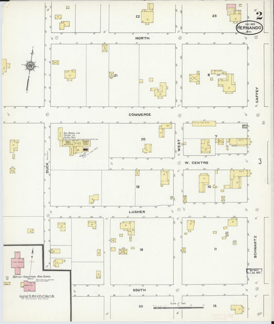 Sanborn Fire Insurance Map from Hernando, De Soto County, Mississippi (1909), Sheet #0002 - Historic Sanborn Fire Insurance Map Print, vintage old map wall art, antique decor, genealogy gift, Mississippi Mississippi map