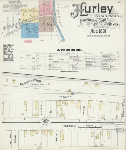 Sanborn Fire Insurance Map from Hurley, Iron County, Wisconsin (1891), Sheet #0001 - Complete Map Set gallery image, historic Sanborn map, vintage wall art, Wisconsin Wisconsin