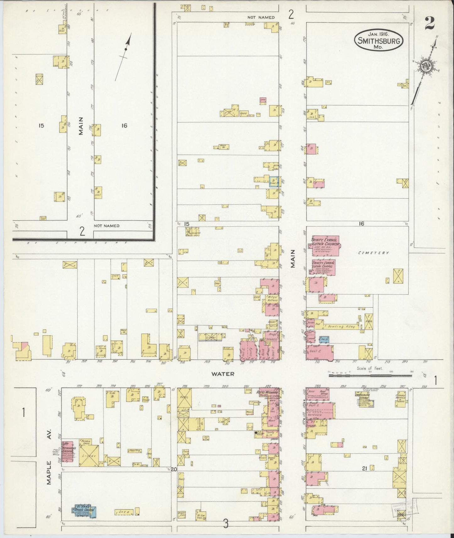 Sanborn Fire Insurance Map from Smithsburg, Washington County, Maryland (1916), Sheet #0002 - Complete Map Set gallery image, historic Sanborn map, vintage wall art, Maryland Maryland