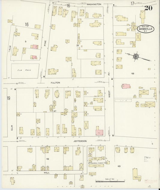 Sanborn Fire Insurance Map from Dansville, Livingston County, New York (1914), Sheet #0020 - Historic Sanborn Fire Insurance Map Print, vintage old map wall art, antique decor, genealogy gift, New York New York map