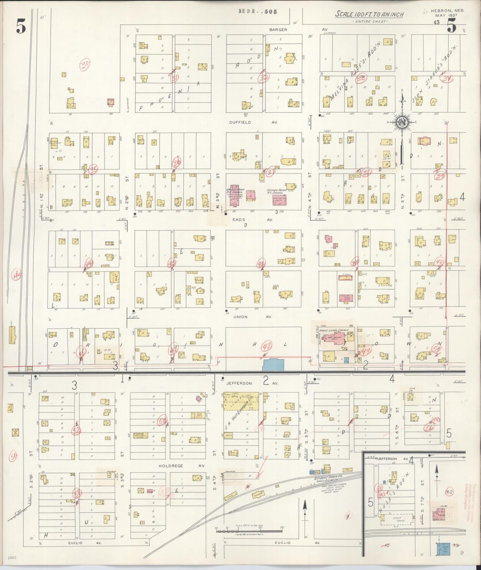 Sanborn Fire Insurance Map from Hebron, Thayer County, Nebraska (1944), Sheet #0005 - Historic Sanborn Fire Insurance Map Print, vintage old map wall art, antique decor, genealogy gift, Nebraska Nebraska map