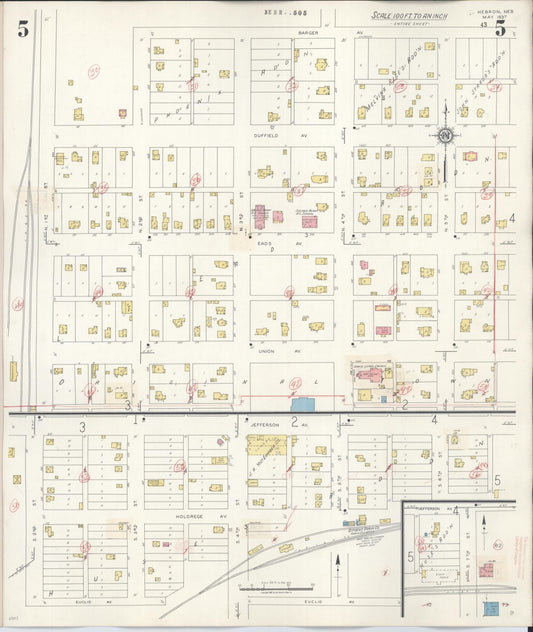 Sanborn Fire Insurance Map from Hebron, Thayer County, Nebraska (1944), Sheet #0005 - Historic Sanborn Fire Insurance Map Print, vintage old map wall art, antique decor, genealogy gift, Nebraska Nebraska map