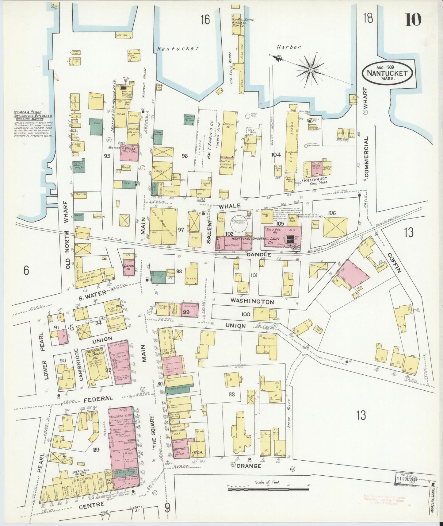Sanborn Fire Insurance Map from Nantucket, Nantucket County, Massachusetts (1909), Sheet #0010 - Historic Sanborn Fire Insurance Map Print, vintage old map wall art, antique decor, genealogy gift, Massachusetts Massachusetts map