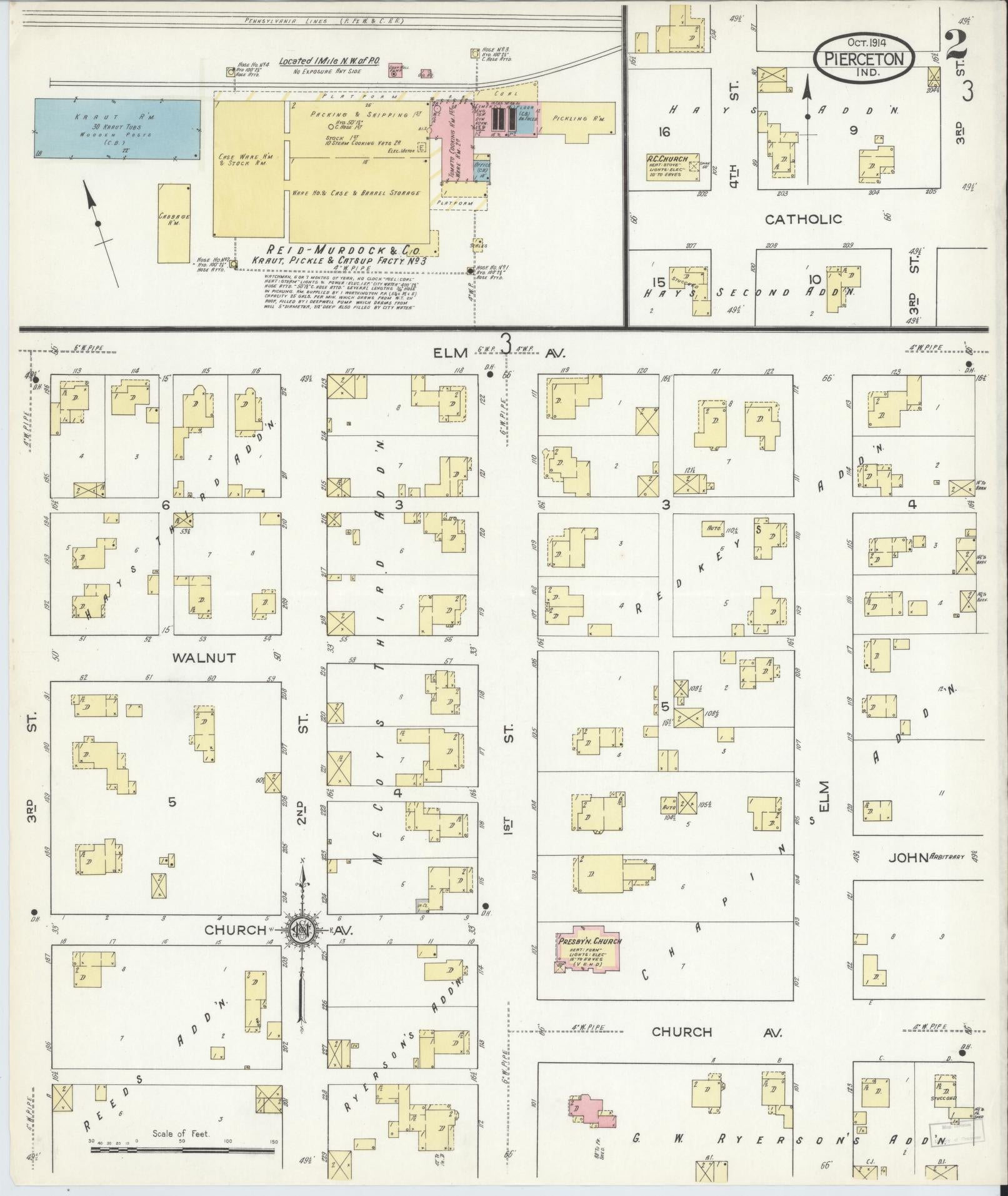 Sanborn Fire Insurance Map from Pierceton, Kosciusko County, Indiana (1914), Sheet #0002 - Complete Map Set gallery image, historic Sanborn map, vintage wall art, Indiana Indiana
