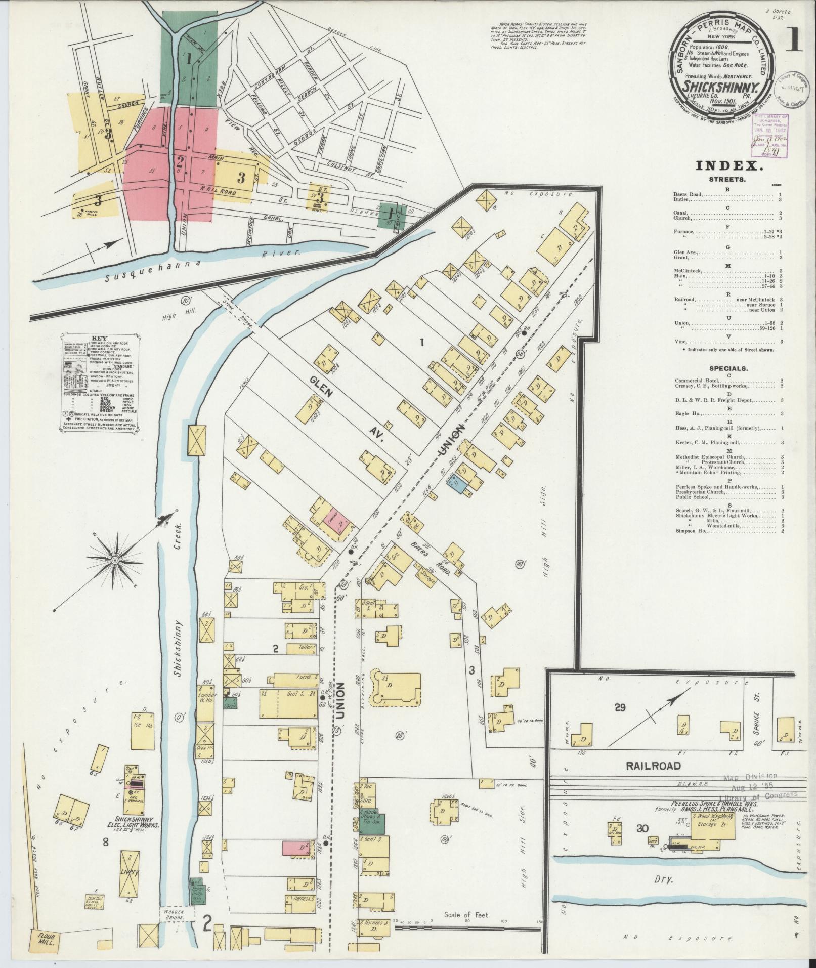 Sanborn Fire Insurance Map from Shickshinny, Luzerne County, Pennsylvania (1901), Sheet #0001 - Complete Map Set gallery image, historic Sanborn map, vintage wall art, Pennsylvania Pennsylvania