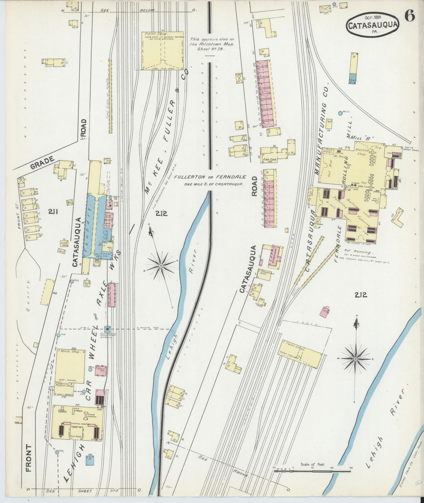 Sanborn Fire Insurance Map from Catasauqua, Lehigh County, Pennsylvania (1891), Sheet #0006 - Historic Sanborn Fire Insurance Map Print, vintage old map wall art, antique decor, genealogy gift, Pennsylvania Pennsylvania map