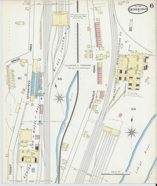 Sanborn Fire Insurance Map from Catasauqua, Lehigh County, Pennsylvania (1891), Sheet #0006 - Historic Sanborn Fire Insurance Map Print, vintage old map wall art, antique decor, genealogy gift, Pennsylvania Pennsylvania map