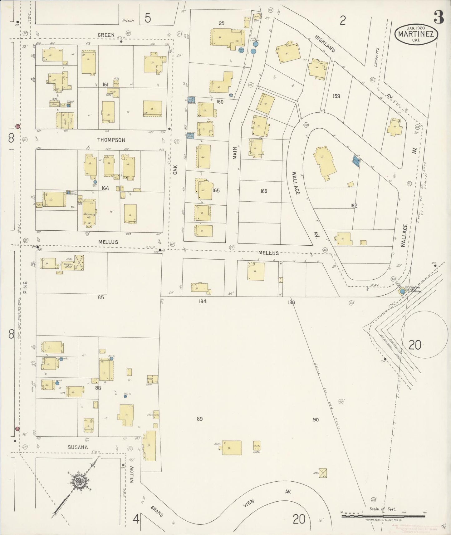 Sanborn Fire Insurance Map from Martinez, Contra Costa County, California (1920), Sheet #0003 - Historic Sanborn Fire Insurance Map Print, vintage old map wall art, antique decor, genealogy gift, California California map