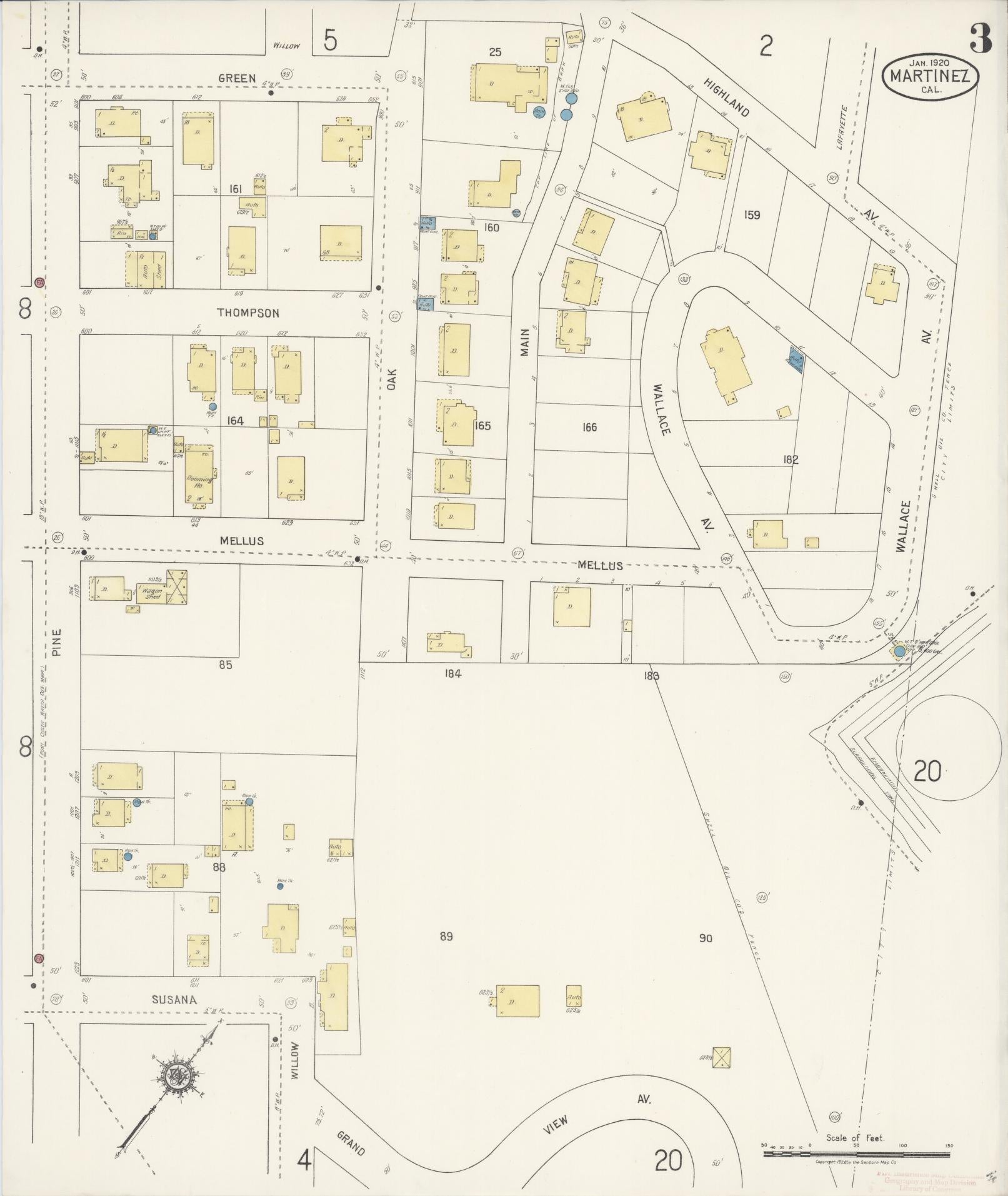 Sanborn Fire Insurance Map from Martinez, Contra Costa County, California (1920), Sheet #0003 - Historic Sanborn Fire Insurance Map Print, vintage old map wall art, antique decor, genealogy gift, California California map