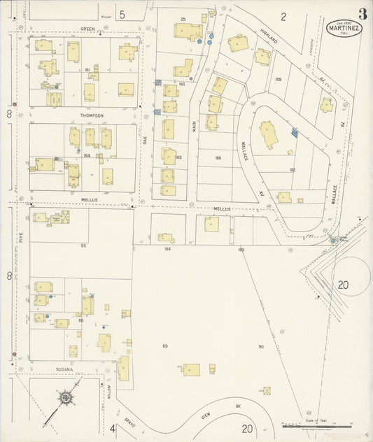 Sanborn Fire Insurance Map from Martinez, Contra Costa County, California (1920), Sheet #0003 - Historic Sanborn Fire Insurance Map Print, vintage old map wall art, antique decor, genealogy gift, California California map
